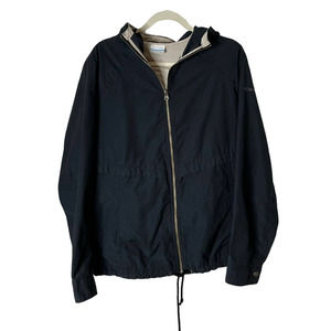 Columbia Lightweight Black Lined Coat Windbreaker with Hood Size XL
